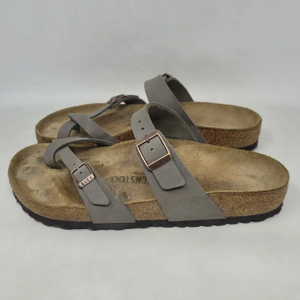 Birkenstock Mayari Sandals EU42 US9.5 Gray Birko-Flor Strappy Comfort Slip On